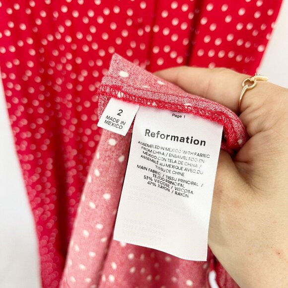 Reformation Breanna Dress Red Polka Dot Button Midi Short Sleeve - Size 2 - Picture 4 of 6